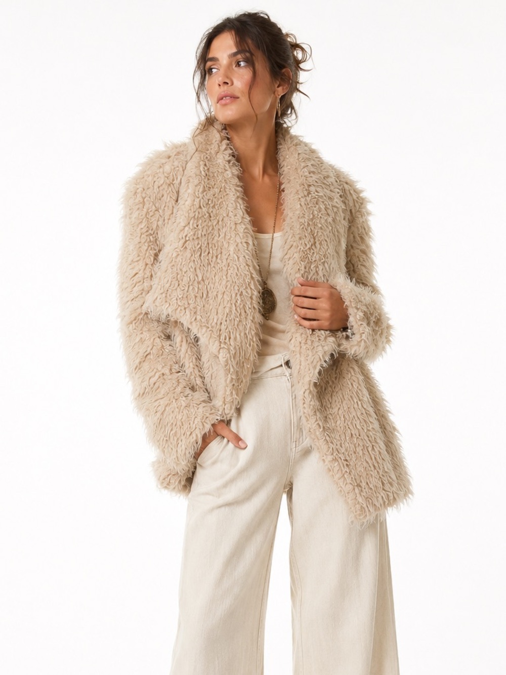 NWT Love Riche Open Shearling Coat
